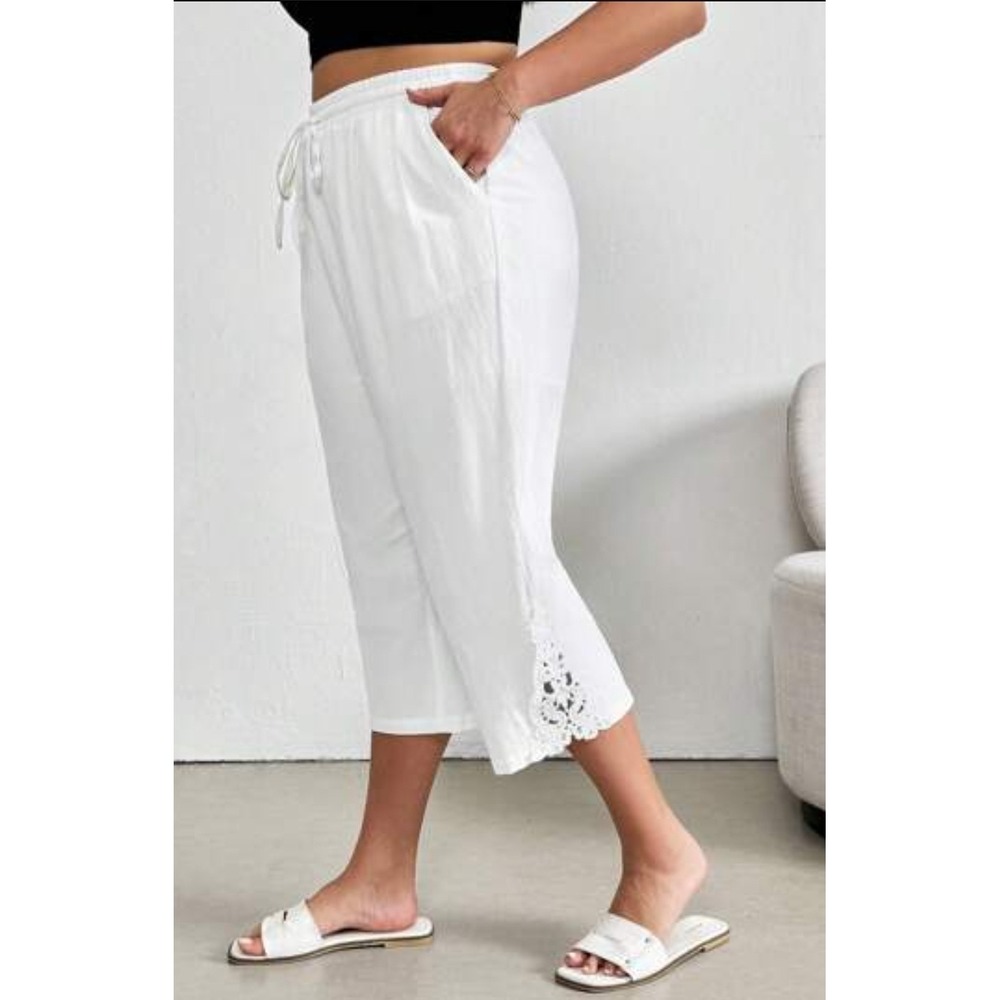 Bohemian Cottagecore Cotton Crop Pants Clean Girl Embroidered Lace Size 1X Vaca